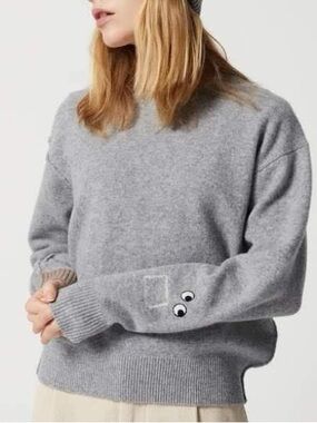 Anya Hindmarch x UNIQLO wool sweater M light grey googly eyes playful quirky